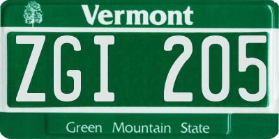 VT license plate ZGI205