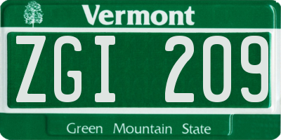VT license plate ZGI209