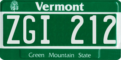 VT license plate ZGI212