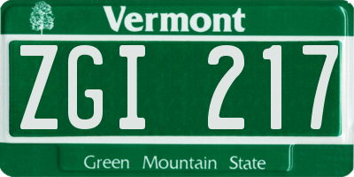 VT license plate ZGI217