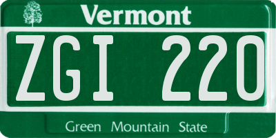 VT license plate ZGI220