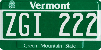 VT license plate ZGI222