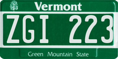 VT license plate ZGI223