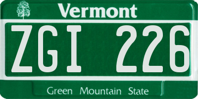 VT license plate ZGI226
