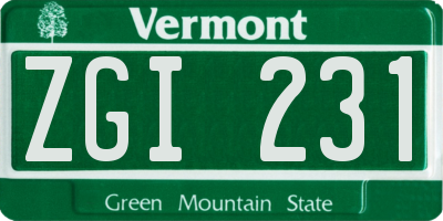 VT license plate ZGI231