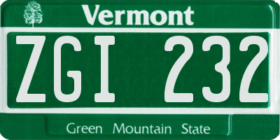 VT license plate ZGI232