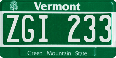 VT license plate ZGI233