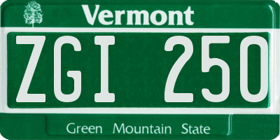 VT license plate ZGI250