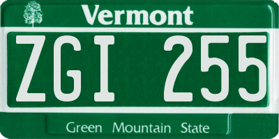 VT license plate ZGI255