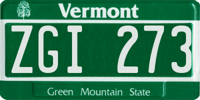 VT license plate ZGI273