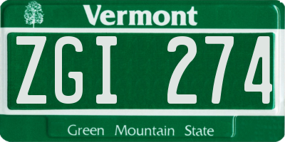 VT license plate ZGI274