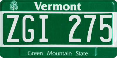 VT license plate ZGI275