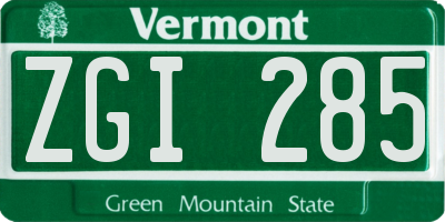 VT license plate ZGI285