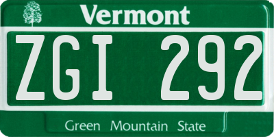 VT license plate ZGI292