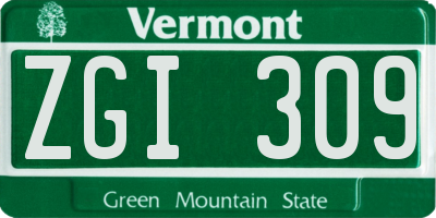 VT license plate ZGI309