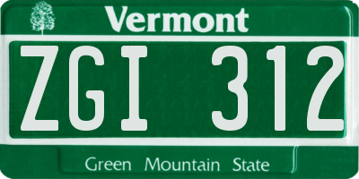 VT license plate ZGI312
