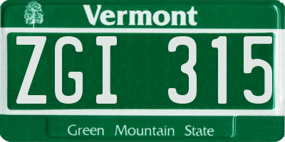 VT license plate ZGI315