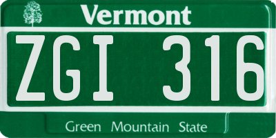 VT license plate ZGI316