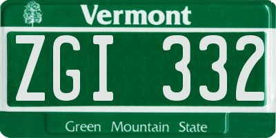 VT license plate ZGI332
