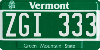 VT license plate ZGI333