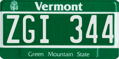 VT license plate ZGI344