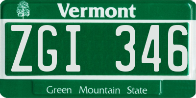 VT license plate ZGI346