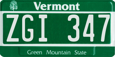 VT license plate ZGI347