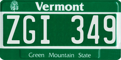 VT license plate ZGI349