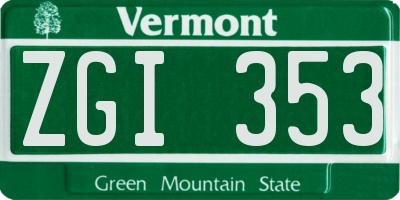 VT license plate ZGI353