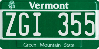 VT license plate ZGI355