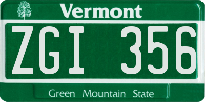 VT license plate ZGI356