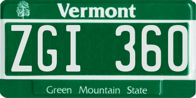 VT license plate ZGI360