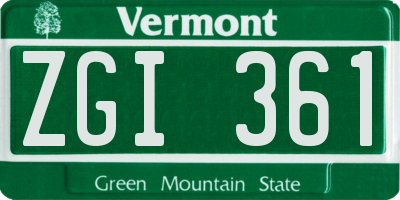 VT license plate ZGI361