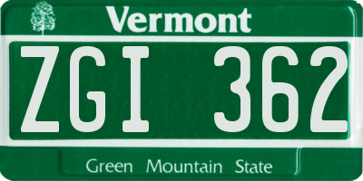 VT license plate ZGI362