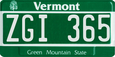 VT license plate ZGI365