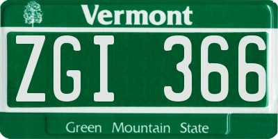 VT license plate ZGI366
