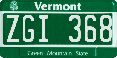 VT license plate ZGI368