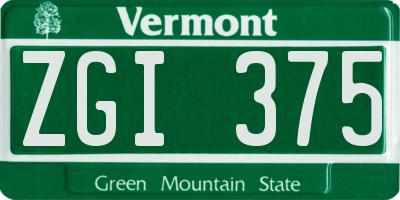 VT license plate ZGI375