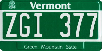 VT license plate ZGI377