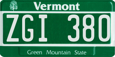 VT license plate ZGI380