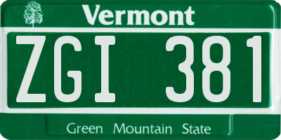 VT license plate ZGI381