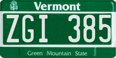 VT license plate ZGI385