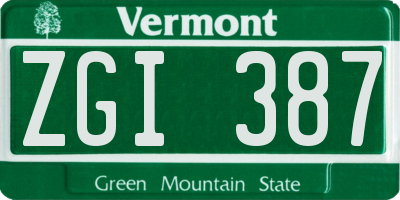 VT license plate ZGI387