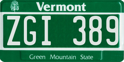 VT license plate ZGI389