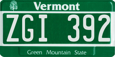 VT license plate ZGI392