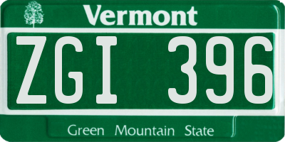 VT license plate ZGI396