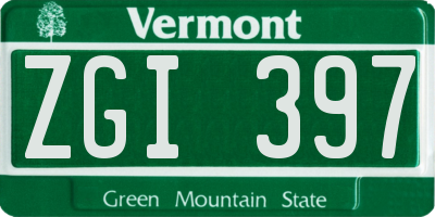 VT license plate ZGI397