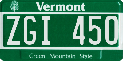 VT license plate ZGI450