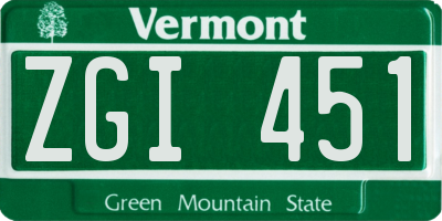 VT license plate ZGI451