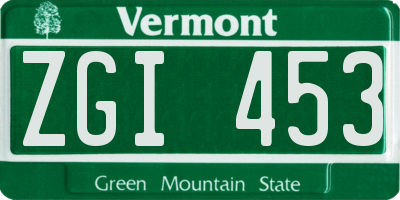 VT license plate ZGI453
